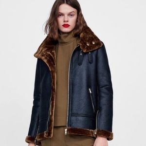 Zara Black & Brown Aviator Jacket